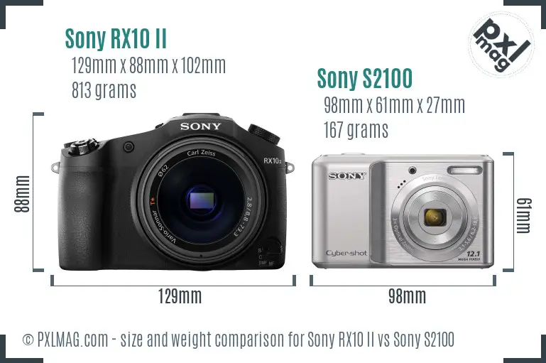 Sony RX10 II vs Sony S2100 size comparison