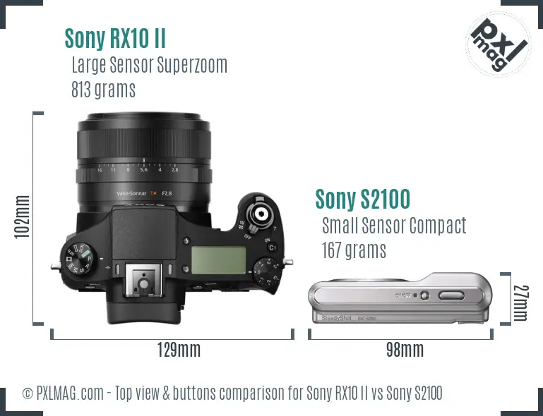 Sony RX10 II vs Sony S2100 top view buttons comparison