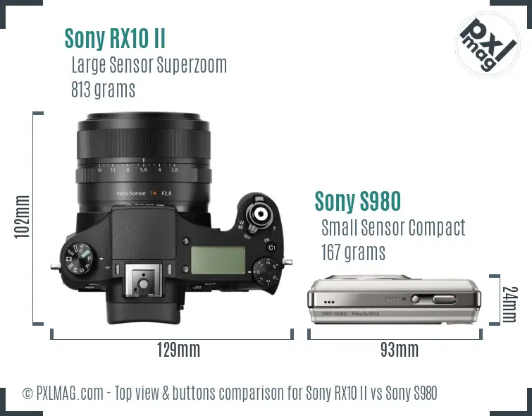 Sony RX10 II vs Sony S980 top view buttons comparison