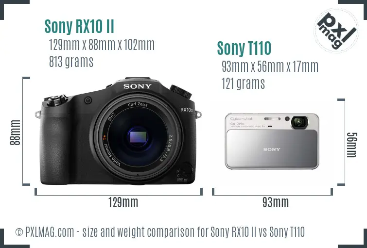 Sony RX10 II vs Sony T110 size comparison