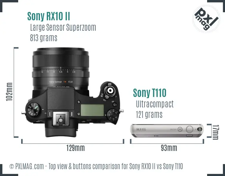 Sony RX10 II vs Sony T110 top view buttons comparison