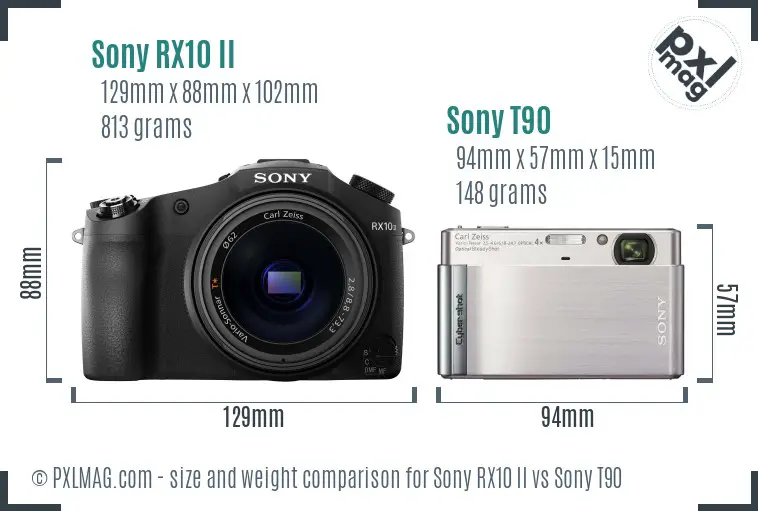 Sony RX10 II vs Sony T90 size comparison