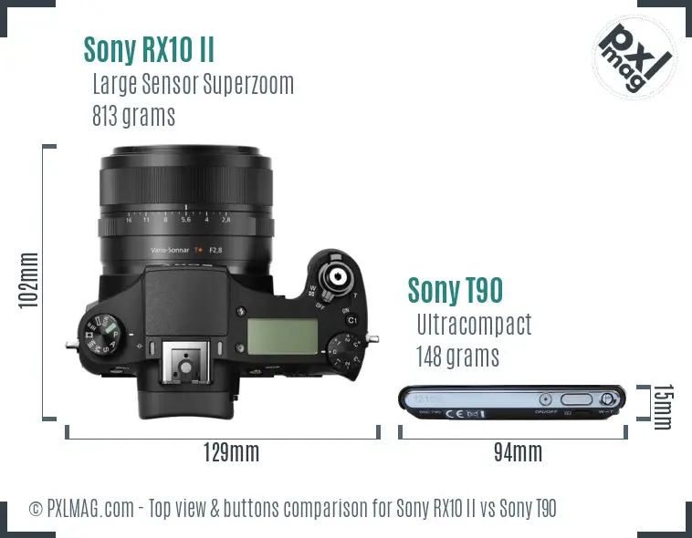 Sony RX10 II vs Sony T90 top view buttons comparison