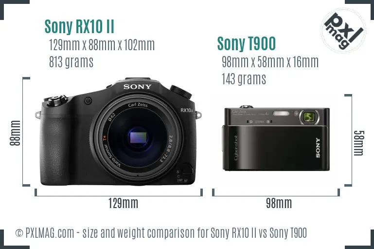 Sony RX10 II vs Sony T900 size comparison