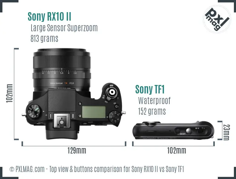 Sony RX10 II vs Sony TF1 top view buttons comparison