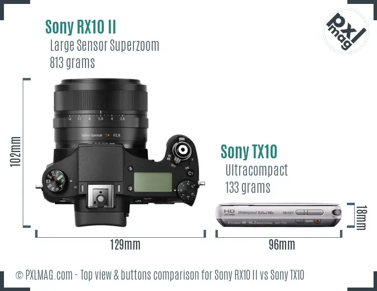 Sony RX10 II vs Sony TX10 top view buttons comparison