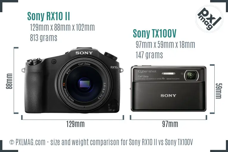 Sony RX10 II vs Sony TX100V size comparison