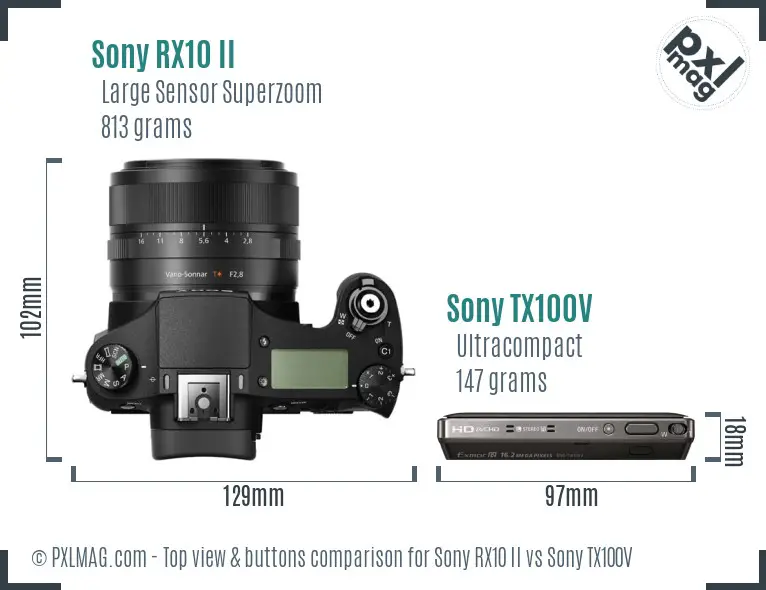 Sony RX10 II vs Sony TX100V top view buttons comparison