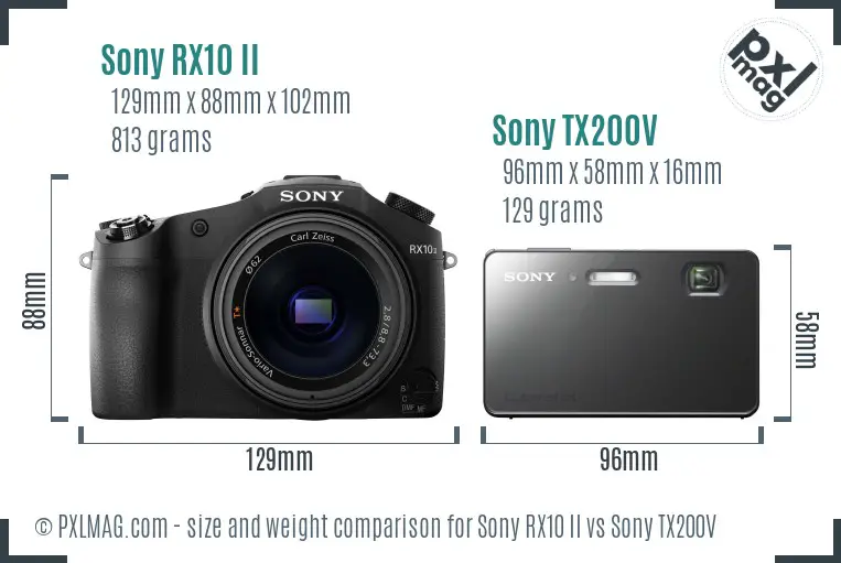 Sony RX10 II vs Sony TX200V size comparison