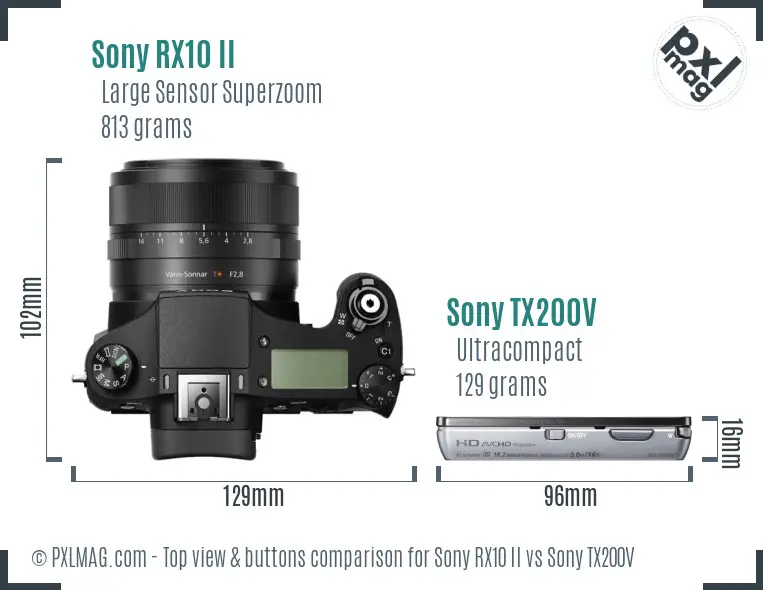 Sony RX10 II vs Sony TX200V top view buttons comparison