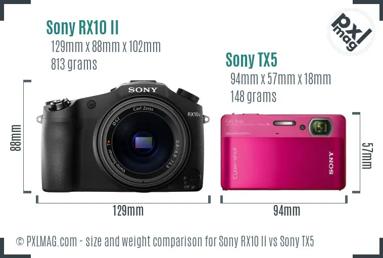 Sony RX10 II vs Sony TX5 size comparison