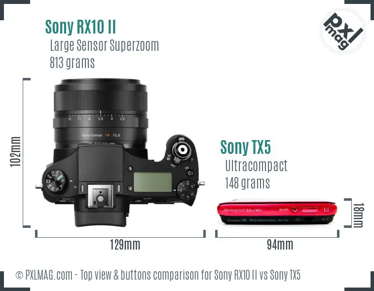 Sony RX10 II vs Sony TX5 top view buttons comparison