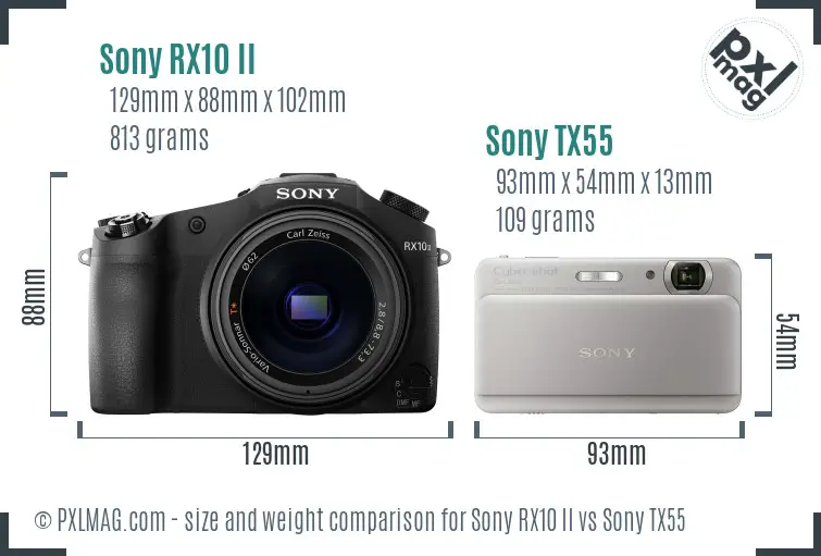 Sony RX10 II vs Sony TX55 size comparison