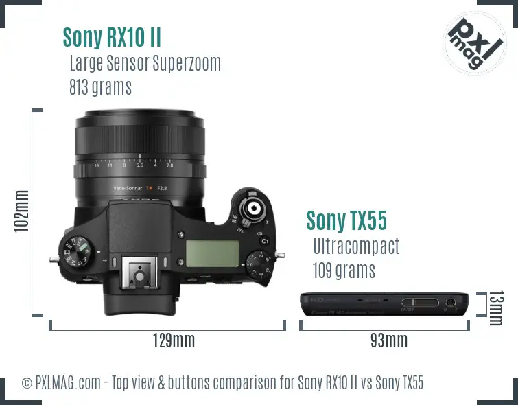 Sony RX10 II vs Sony TX55 top view buttons comparison