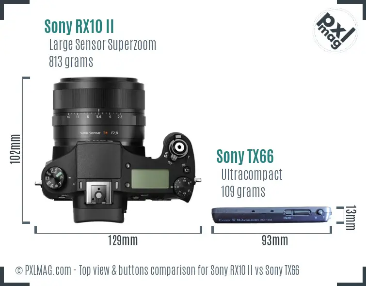 Sony RX10 II vs Sony TX66 top view buttons comparison