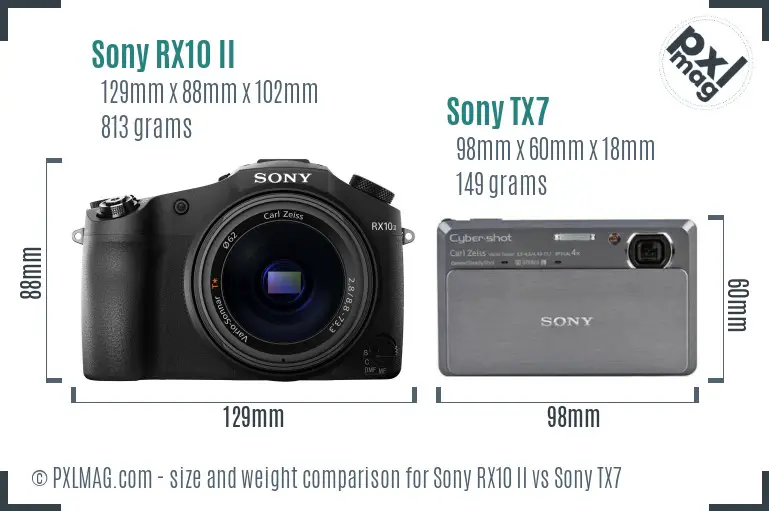 Sony RX10 II vs Sony TX7 size comparison