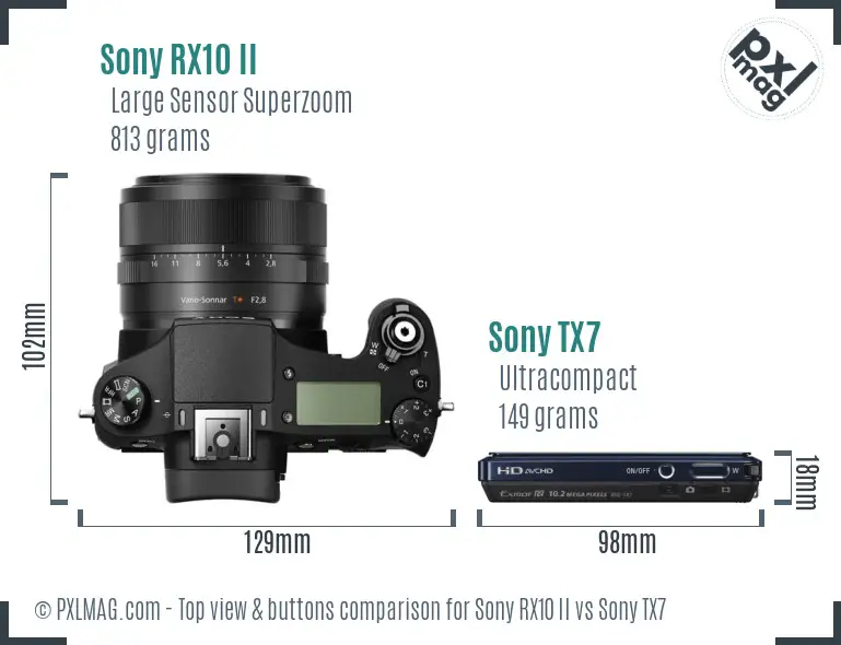 Sony RX10 II vs Sony TX7 top view buttons comparison