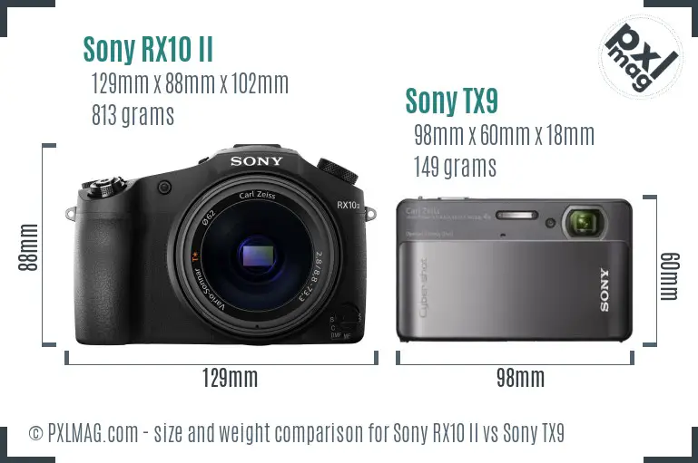 Sony RX10 II vs Sony TX9 size comparison