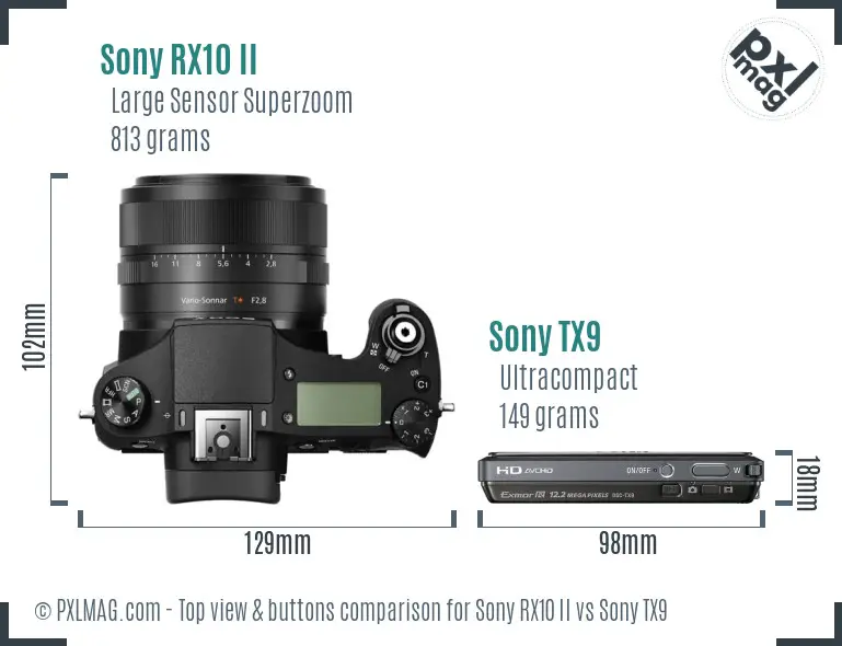 Sony RX10 II vs Sony TX9 top view buttons comparison