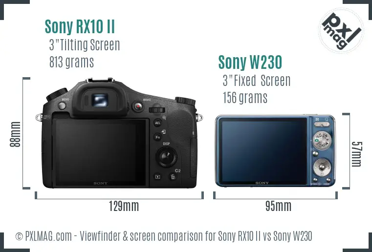 Sony RX10 II vs Sony W230 Screen and Viewfinder comparison