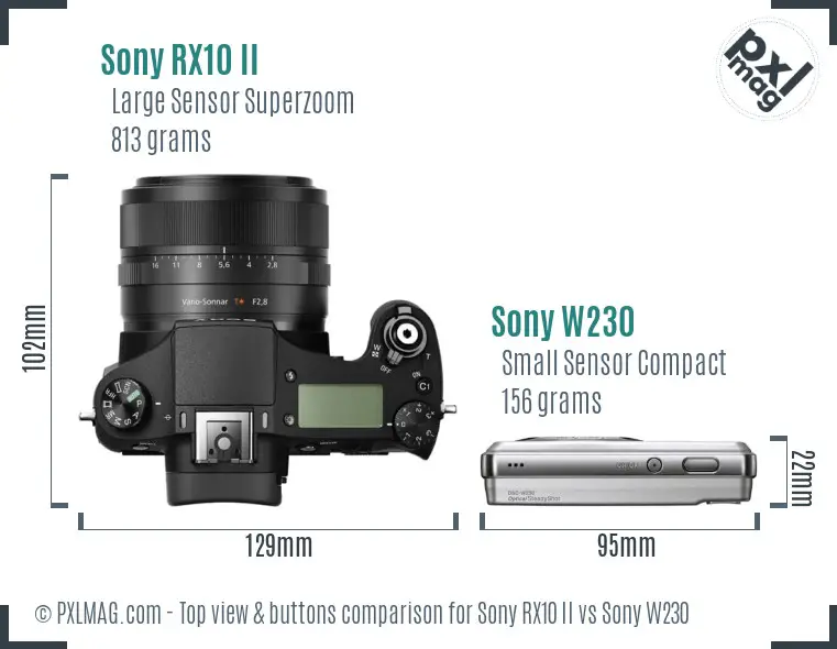 Sony RX10 II vs Sony W230 top view buttons comparison