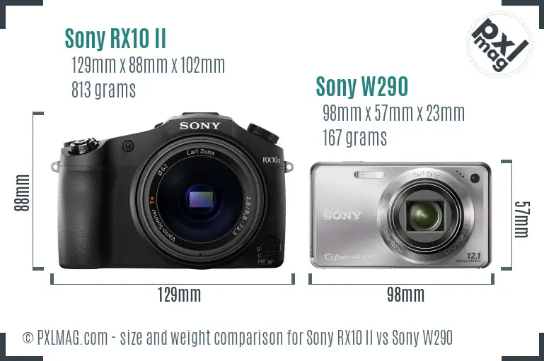 Sony RX10 II vs Sony W290 size comparison