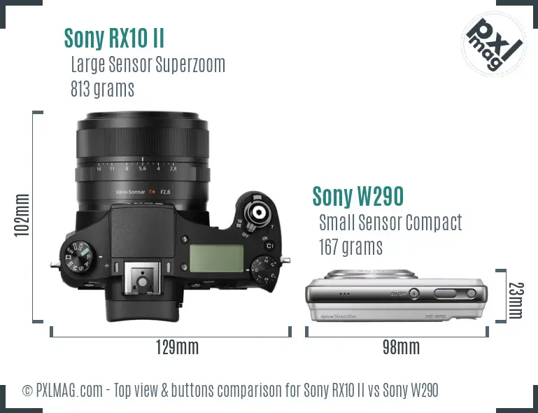 Sony RX10 II vs Sony W290 top view buttons comparison