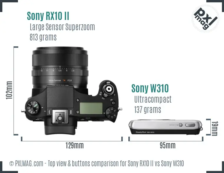 Sony RX10 II vs Sony W310 top view buttons comparison