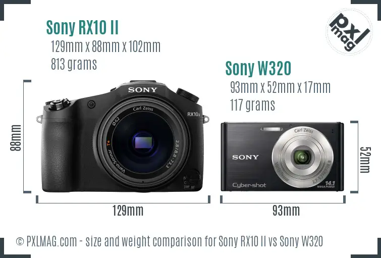 Sony RX10 II vs Sony W320 size comparison