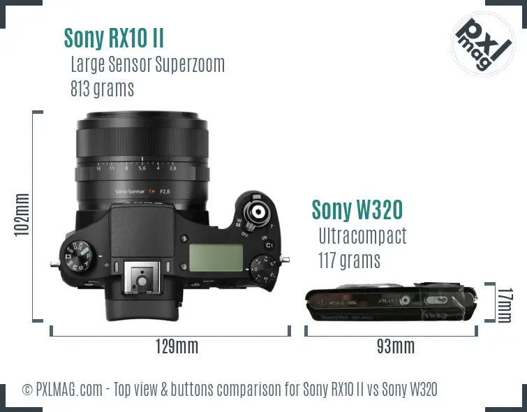 Sony RX10 II vs Sony W320 top view buttons comparison