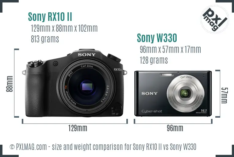 Sony RX10 II vs Sony W330 size comparison