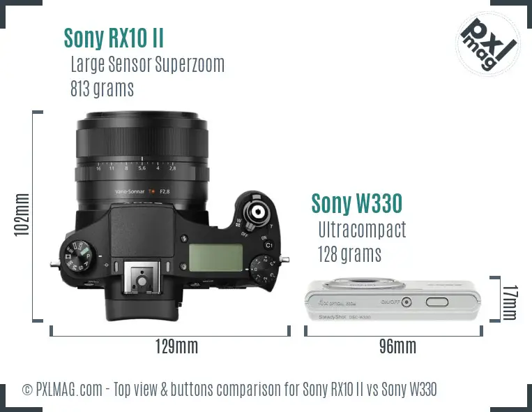 Sony RX10 II vs Sony W330 top view buttons comparison