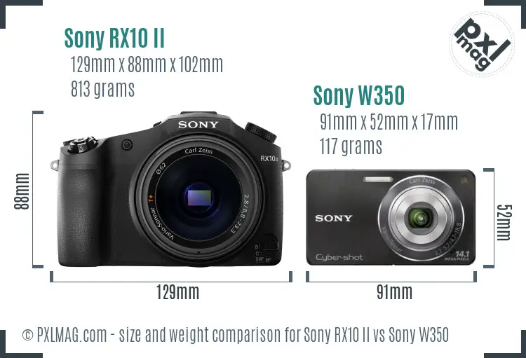 Sony RX10 II vs Sony W350 size comparison