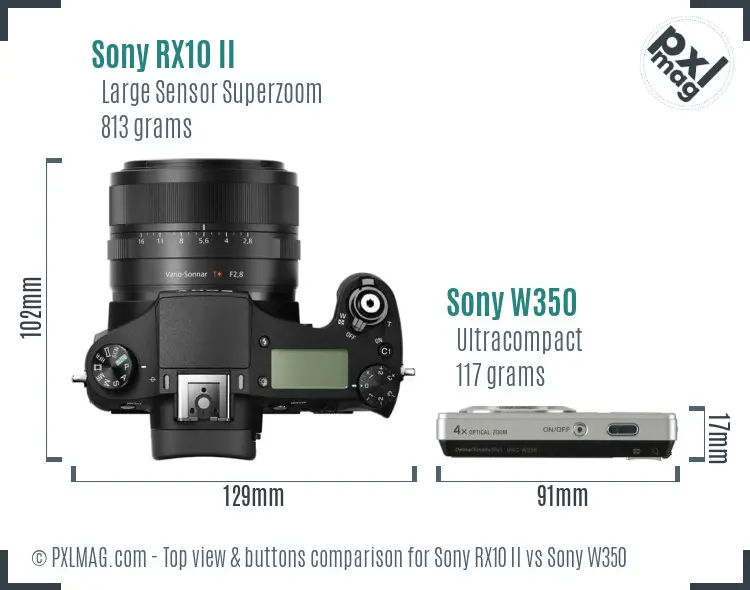 Sony RX10 II vs Sony W350 top view buttons comparison