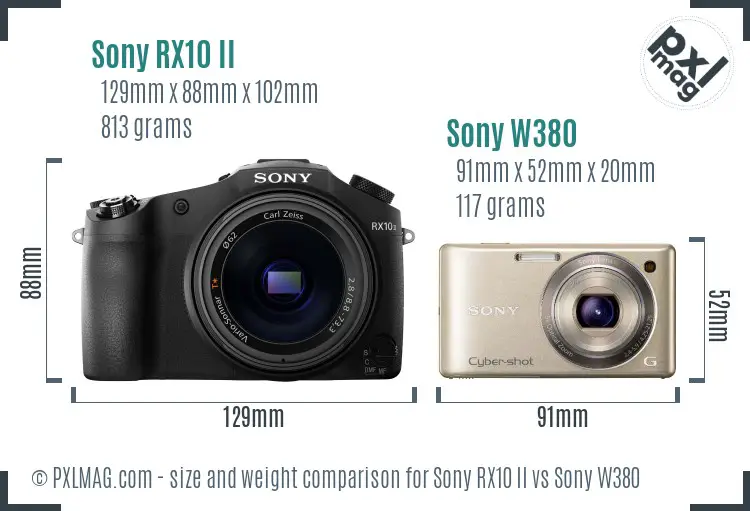 Sony RX10 II vs Sony W380 size comparison