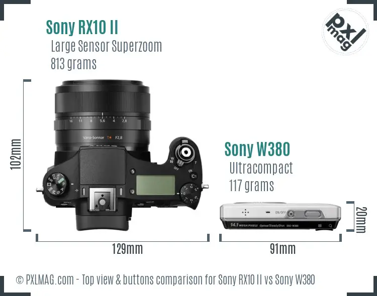 Sony RX10 II vs Sony W380 top view buttons comparison