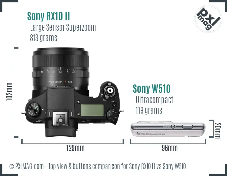 Sony RX10 II vs Sony W510 top view buttons comparison