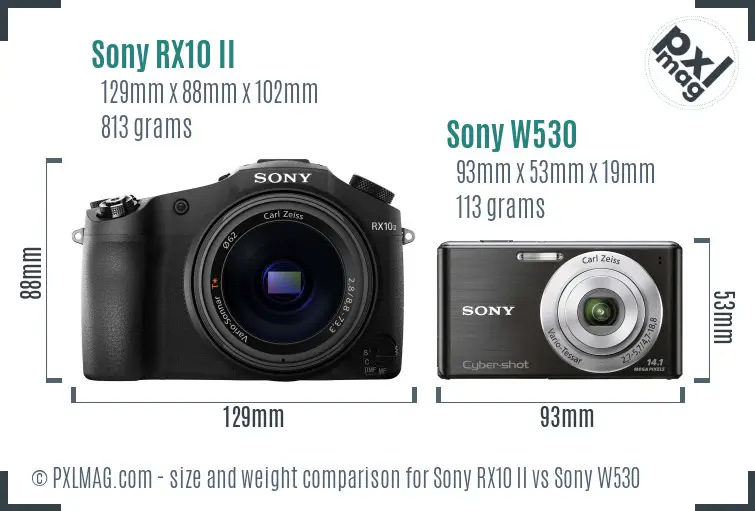 Sony RX10 II vs Sony W530 size comparison