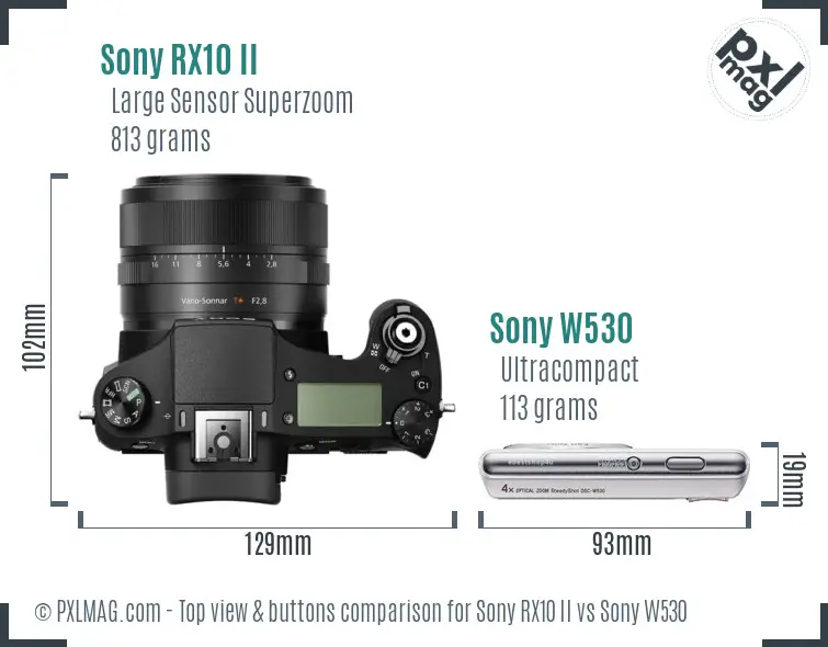 Sony RX10 II vs Sony W530 top view buttons comparison