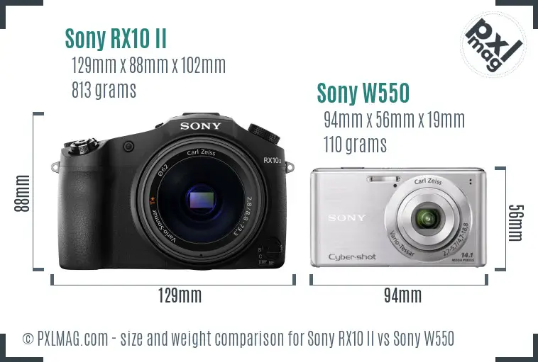 Sony RX10 II vs Sony W550 size comparison