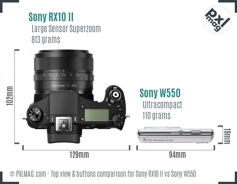 Sony RX10 II vs Sony W550 top view buttons comparison