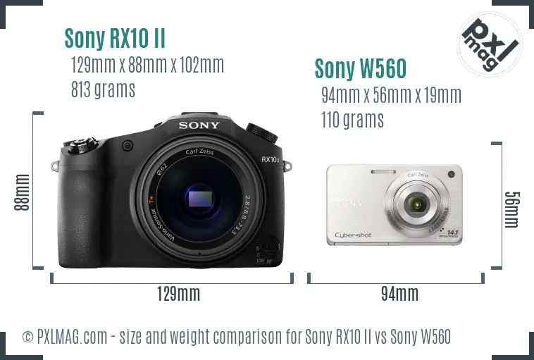 Sony RX10 II vs Sony W560 size comparison