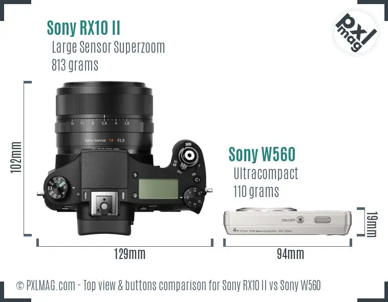 Sony RX10 II vs Sony W560 top view buttons comparison