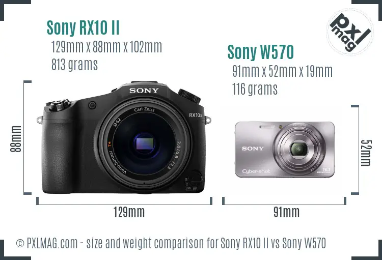 Sony RX10 II vs Sony W570 size comparison