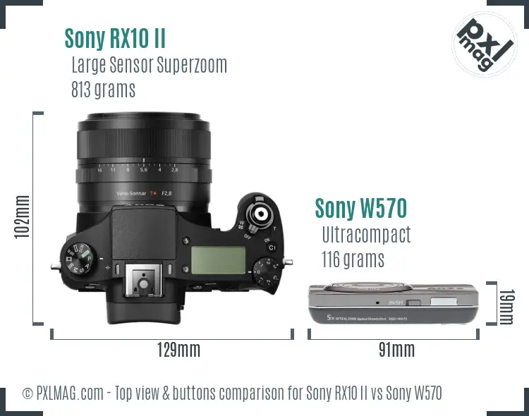 Sony RX10 II vs Sony W570 top view buttons comparison