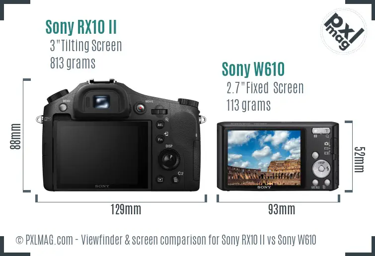 Sony RX10 II vs Sony W610 Screen and Viewfinder comparison