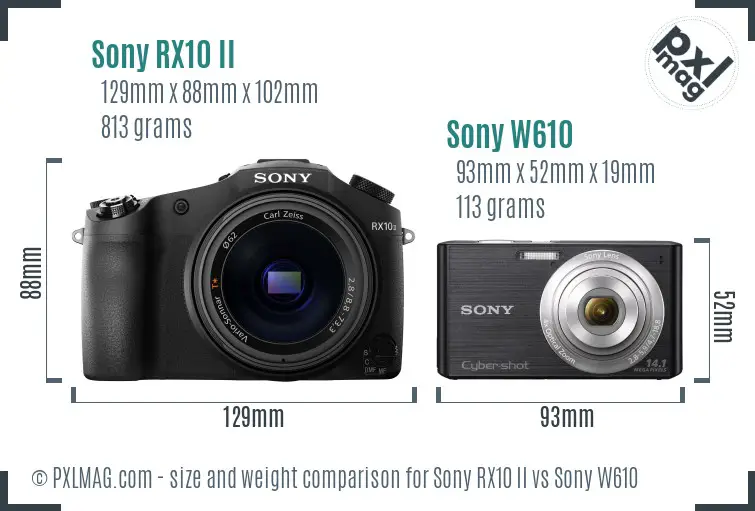Sony RX10 II vs Sony W610 size comparison