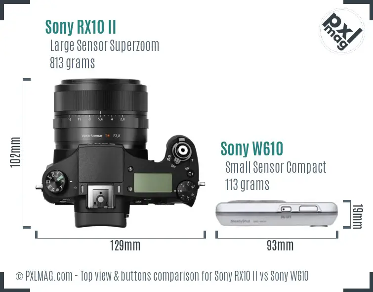 Sony RX10 II vs Sony W610 top view buttons comparison