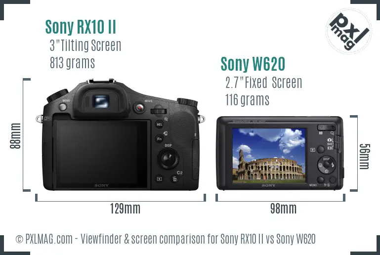 Sony RX10 II vs Sony W620 Screen and Viewfinder comparison