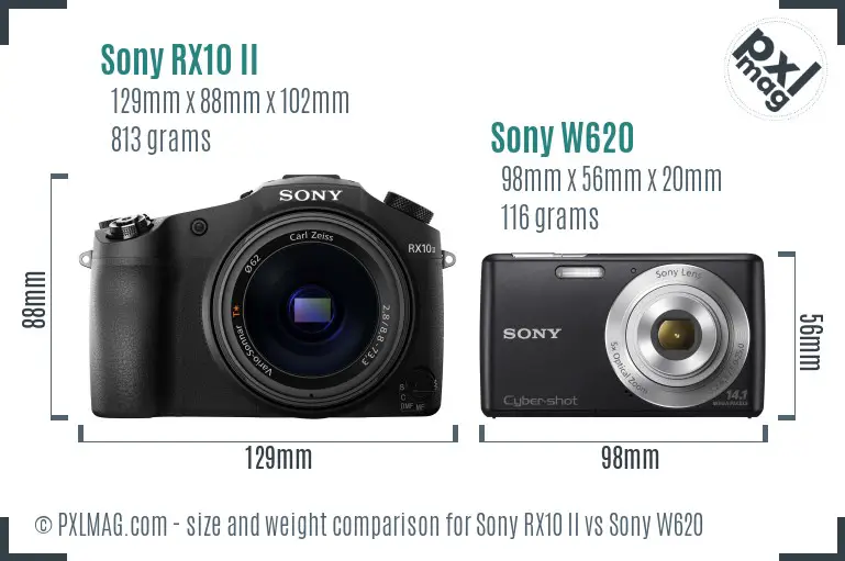 Sony RX10 II vs Sony W620 size comparison